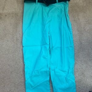 Women’s High Waisted Retro Turquoise Pants with Black Heart Belt Size Large NEW
